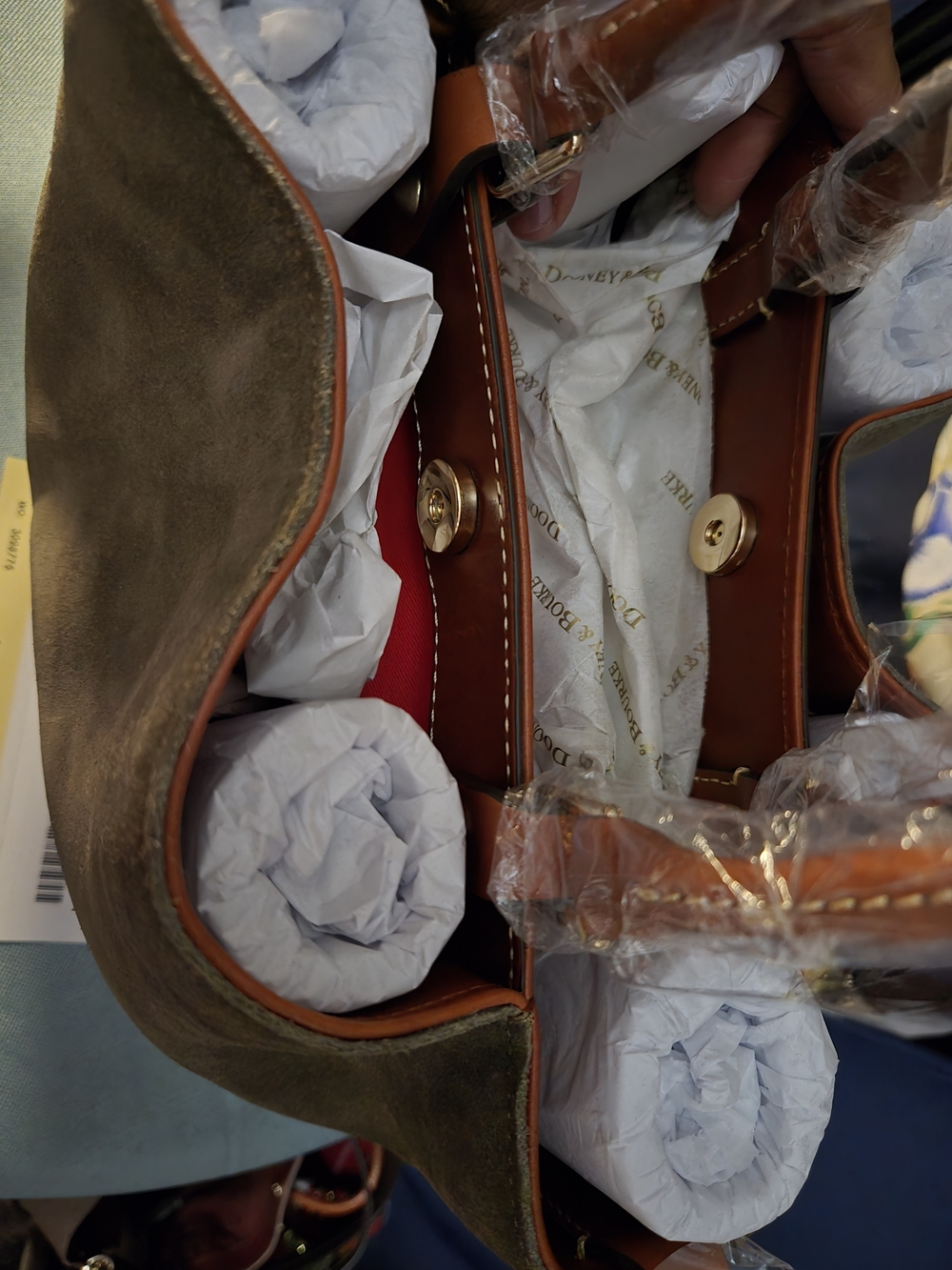 NWT. Beautiful Dooney & Bourke Moss Suede BARLOW with Brown Leather Trim - Picture 5 of 12